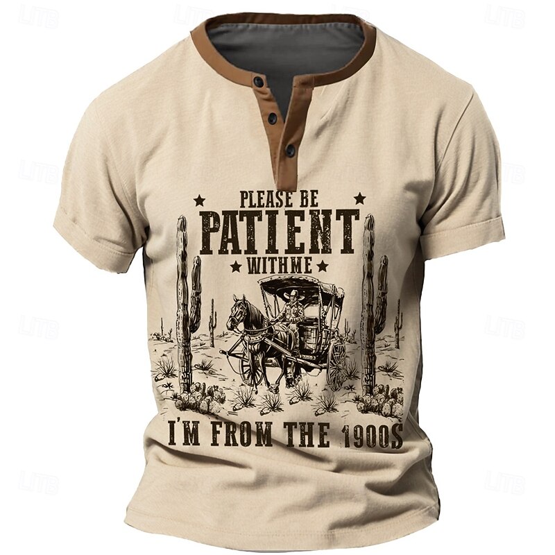 Men's 1900s T Shirt Henley Shirt Short Sleeve Vintage Designer Retro Vintage Street Casual Daily Summer Spring Light Blue Light Gray Khaki Henley Henley T-Shirt