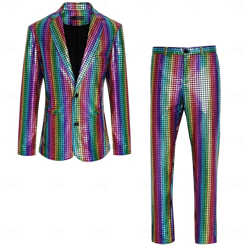 Disco 1980s Pants Outfits Suits & Blazers Disco Sequins Fancy Dress Men's Carnival Costume Masquerade Performance Party Club Adults' Coat Pants All Seasons