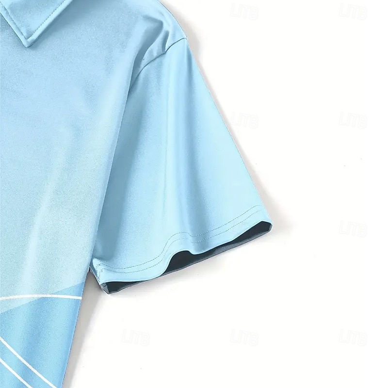 Men's Abstract Line Polo Short Sleeve Polo Shirts Collared Shirts Business Casual Outdoor Athleisure Daily Wear 3D Print Summer Blue3
