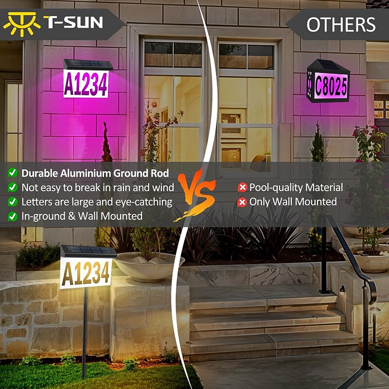 1 Pc Outdoor Solar Adress Lights Wall Lights Rgb Color Changing Door Number Light Wall Mounted And Ground Plugged In Two Remote Control Methods For Controlling Street Signs, Porch Lighting4