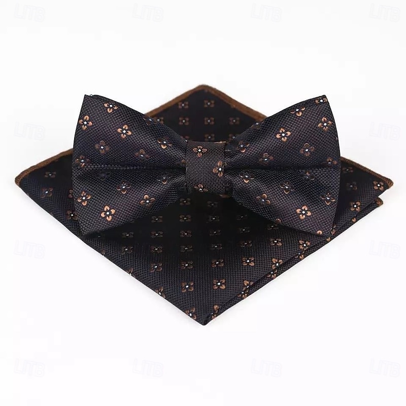 Men's Vintage Bow Tie Wedding Party Homecoming Patterned Bow Tie with Floral Printed Pocket Square Burgundy Navy Blue Dark Green2