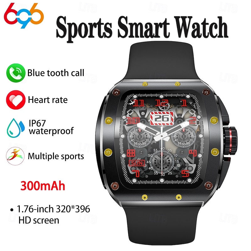 696 V68 Smart Watch 1.76 inch Smartwatch Fitness Running Watch Bluetooth Pedometer Call Reminder Sleep Tracker Compatible with Android iOS Men Hands-Free Calls Message Reminder IPX-0 44mm Watch Case2