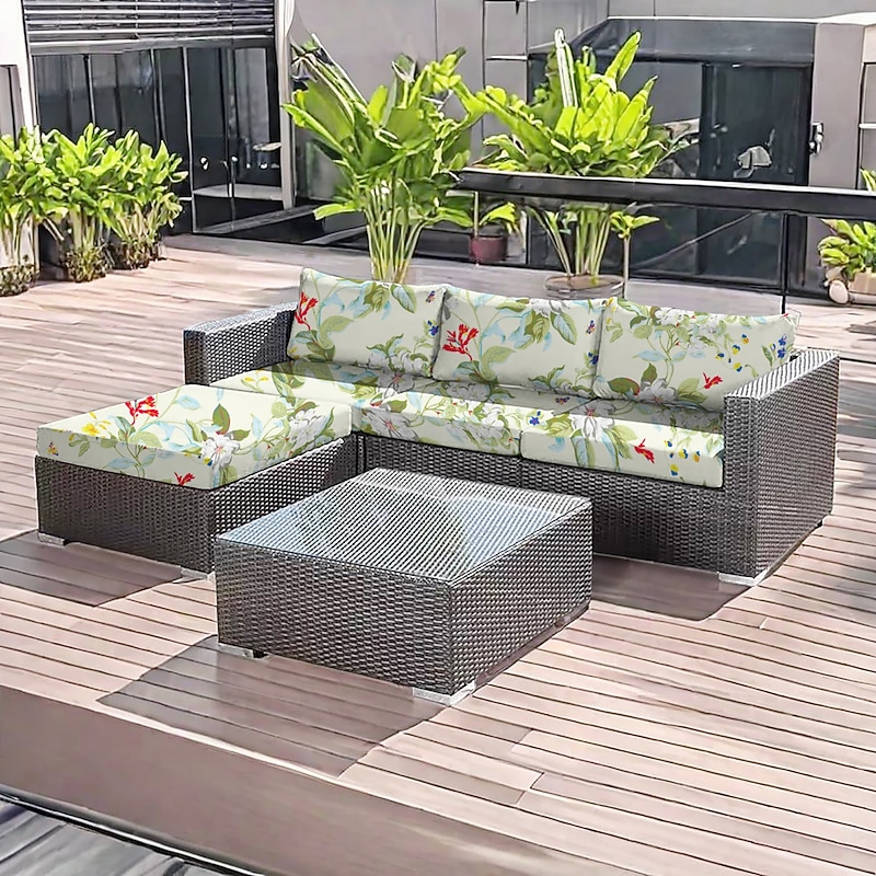 Outdoor Seat Cushion Cover Floral Yarn Dyed Microfiber Patio Slipcovers