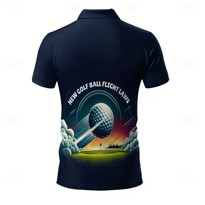 Men's Golf Sports Polo Shirts Short Sleeve Polo Shirts Collared Shirts Casual Outdoor Athleisure Daily Wear 3D Print Summer Black2