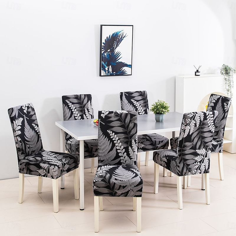 1/2/4/6pcs Elastic Dining Chair Cover Slipcovers And Anti-slip Fashion Dining Chair Cover Simple Plant Leaves Printing Chair Protective Cover For Home Decor Hotel Restaurant And Banquet Living Room