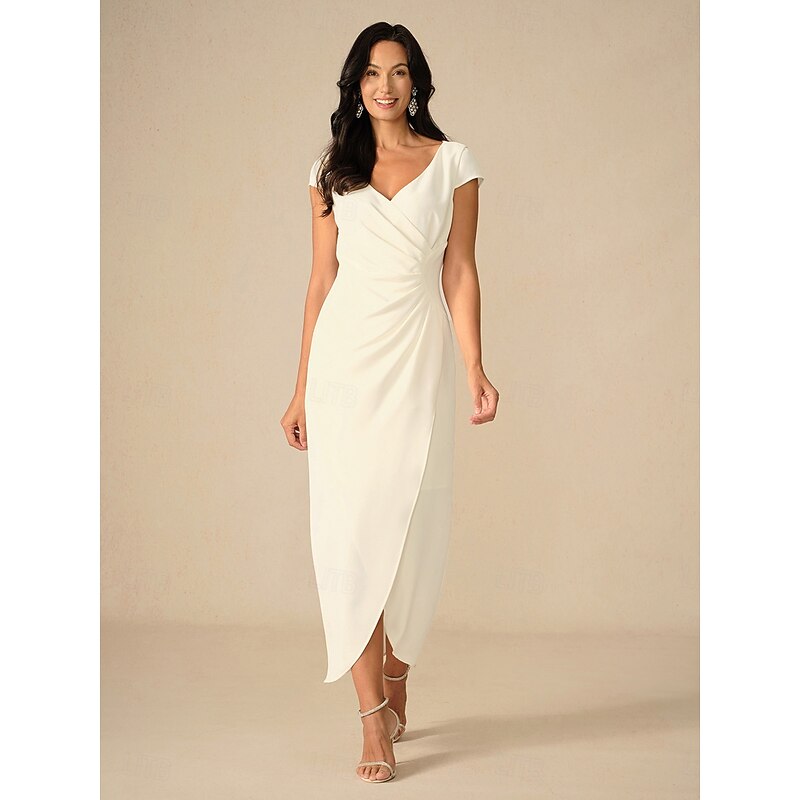 Women's Maxi Dress Wrap Dress Elegant Party Birthday Wedding Vacation Wedding Guest Regular Fit Solid Color Short Sleeve V Neck White Summer Spring Fall