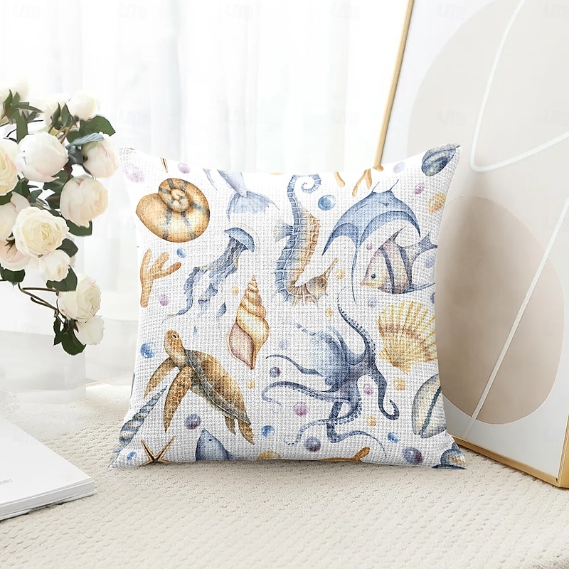Ocean Creature Decorative Toss Pillows Cover 1PC Soft Square Couch Cushion Case Pillowcase for Bedroom Livingroom Sofa Chair4