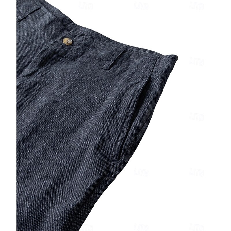 Men's Linen Shorts Plain Knee Length Outdoor Office Daily Vacation Ethnic Style Dark Blue Inelastic4