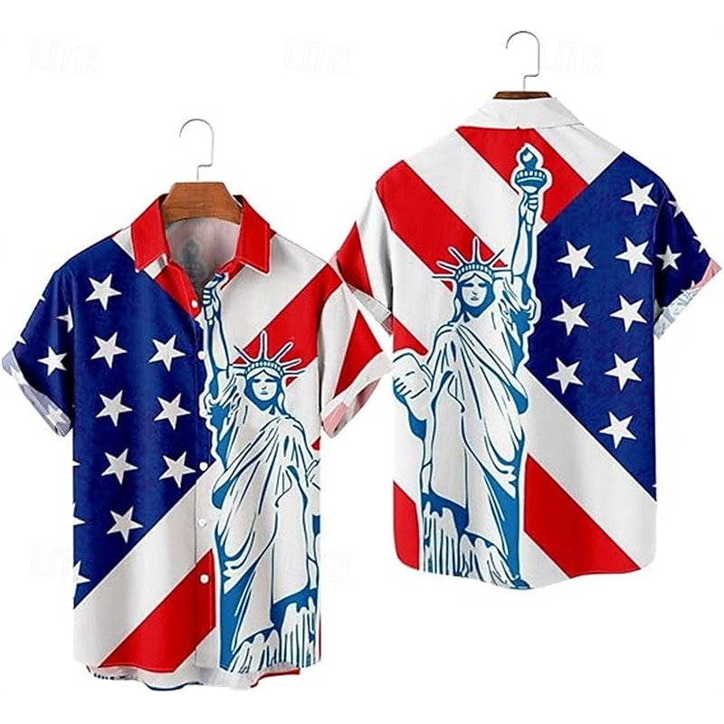 Independence Day July 4 USA Flag Manga Hawaii Shirts Back To School USA Flag Graphic For Men's Adults' Masquerade 4th of July 3D Print Festival4