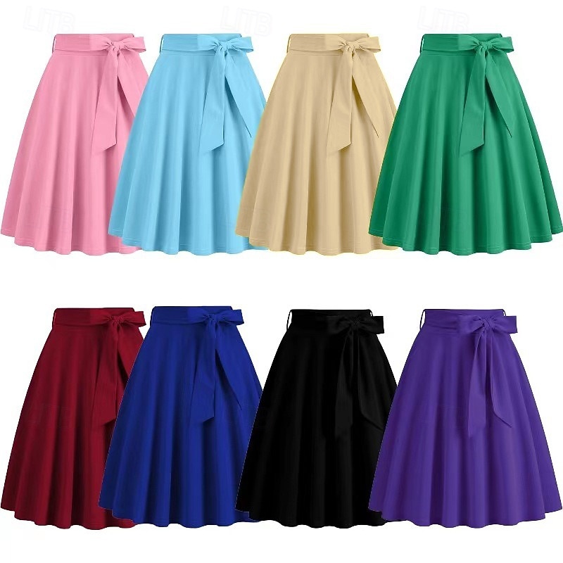 Retro Vintage 1950s Rockabilly Knee Length Swing Skirt Fancy Dress Women's Casual Daily Wear Tea Party Adults Skirt