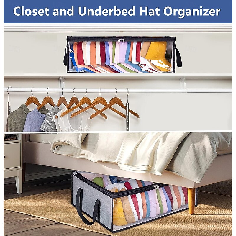 Hat Storage Under Bed Storage for Baseball Caps, Large Holds up to 40 Caps Wide Hat Organizer for Closet Snapback Holder, Grey4