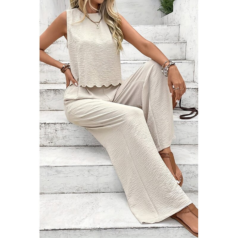 Women's Active Streetwear Blouse Pants Sets Sleeveless Crew Neck Solid Color Backless Going out Weekend Black Dark Navy Orange Summer Regular Fit3