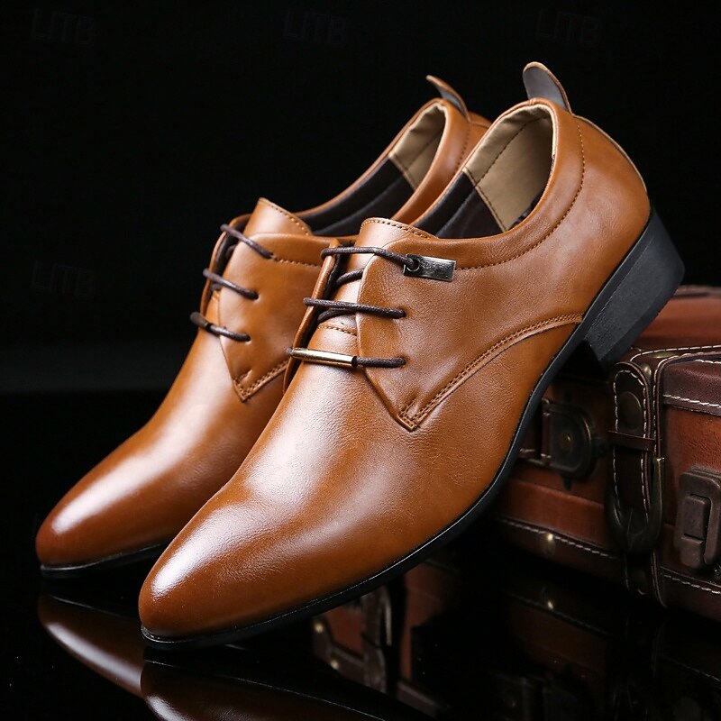 Men's Formal Brown Lace-Up Shoes - Classic Faux Leather Dress Shoes for Weddings, Galas and Dance Parties2