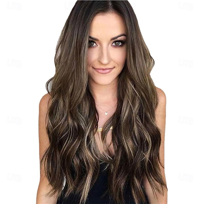 Long Ombre Brown Wig for Women 24 Inch Natural Wavy Daily Hair Long Wavy Ombre Brown to Blonde Wigs for Women Synthetic Hair Heat Resistant Ombre Wig for Daily Party Cosplay Use