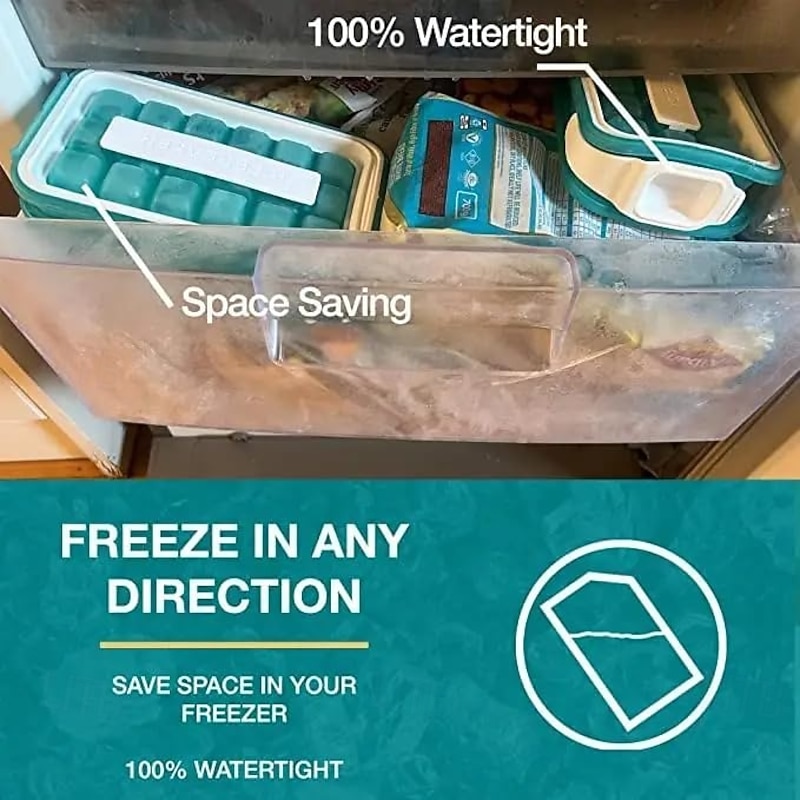 Silicone Ice Tray 4 IN 1 - DISPENSER - MAKER - BIN - ICE PACK - Make And Serve Ice Without Ever Touching The Ice - The Sanitary Silicone Ice Tray for Freezer With Lid - Ice Cube4