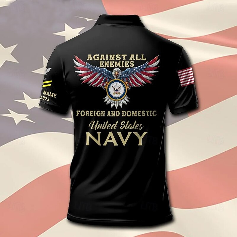 American Independence Day Men's American US Flag Polo Short Sleeve Polo Shirts Collared Shirts Casual School Outdoor Daily Wear 3D Print Summer Black3