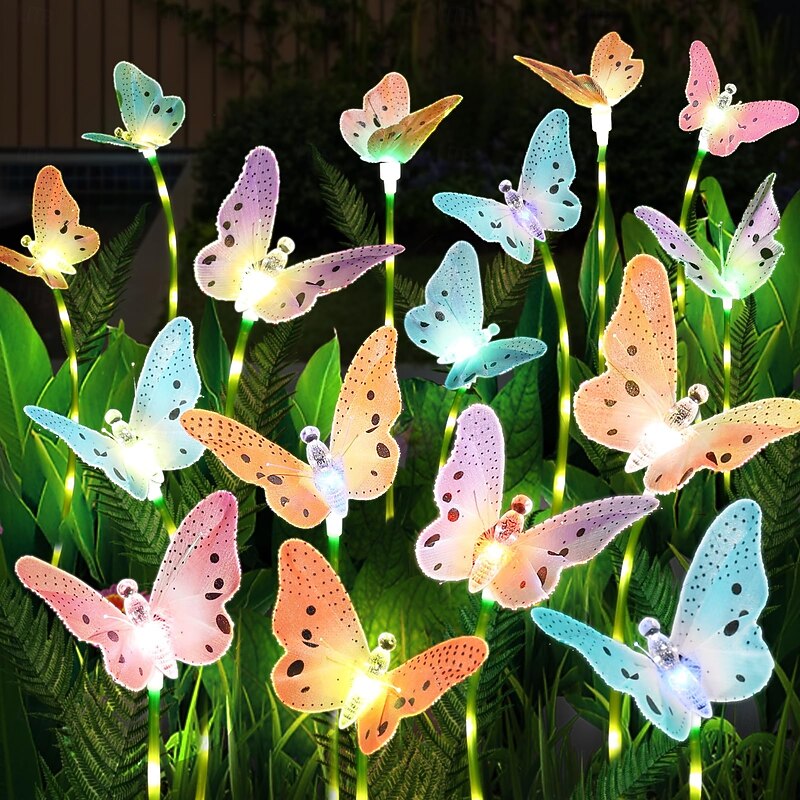 1 Pc Outdoor Solar Butterfly Lights Simulation Rainbow Butterfly Pole Luminous Ground Plug Light Courtyard Garden Lawn Path Park Landscape Light Decorative Light