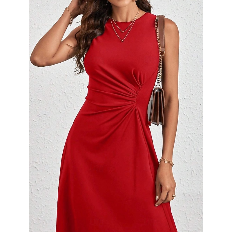 Women's Midi Dress A Line Dress Solid Color Bodycon Dress Work Dresses Semi Formal Office Slim Graphic Sleeveless Crew Neck Black Pink Red Blue Summer3
