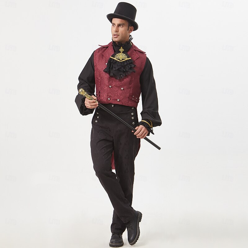 Punk & Gothic Victorian Steampunk Vest Waistcoat Prince Vampire Double Breasted Jacquard Fancy Dress Men's Royal Halloween Carnival Performance LARP Ren Faire Adults' Vest All Seasons2