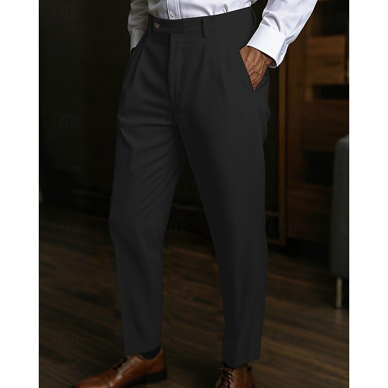 Men's Graduation Linen Pants Trousers Summer Pants Beach Pants Pocket Plain Comfort Breathable Vacation Daily Holiday Hawaiian Boho turmeric Black4