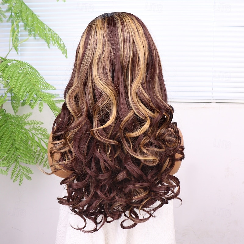 Synthetic Lace Wig Body Wave Style 18 inch Mixed Color Middle Part 13x4 Lace Front Wig Women's Wig Dark Brown / Light Brown4