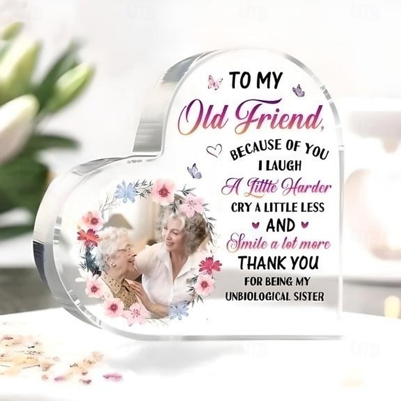 Personalized Heart Shaped Acrylic Photo Plaque, Custom Best Gift for Old Friend, Anniversary, Birthday, Home Decor, Restaurant, Dining Table, Living Room3