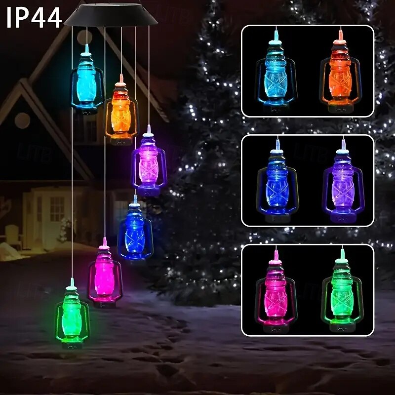 Solar 6 LED Wind Chime Light IP65 Waterproof Hanging Lantern Warm Yellow Glow for Patio, Balcony & Garden Decoration