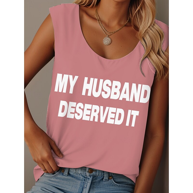 Women's Camisole Tank Top Graphic Letter Graffiti Vintage Tropical Stylish Sleeveless Crew Neck Scoop Neck Regular Tops Daily Print Black Pink Army Green Red Purple Summer Ridicule Husband4