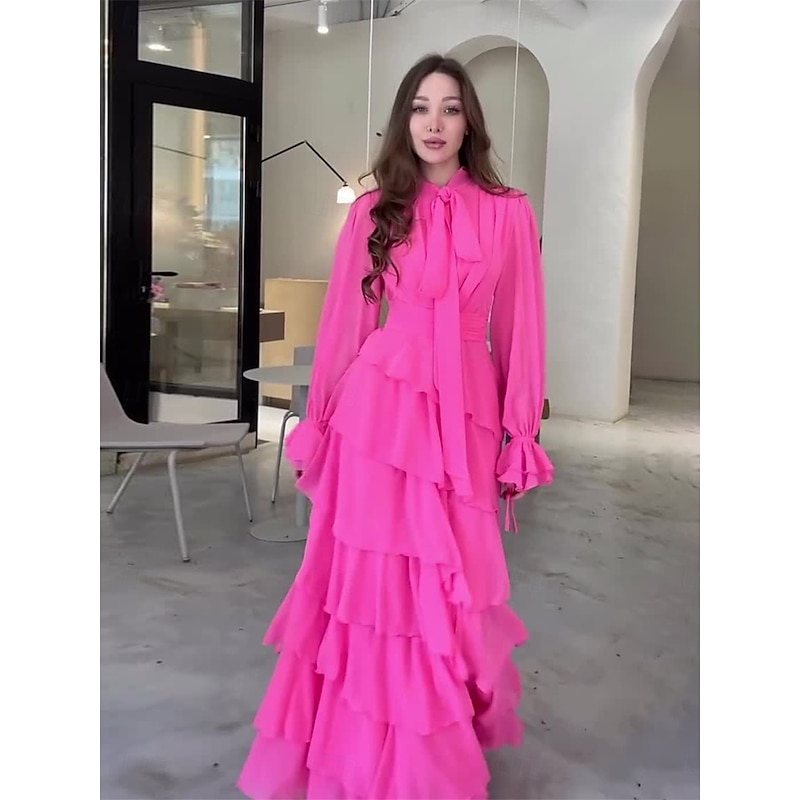 A-Line Quinceanera Dresses Elegant Dress Formal Wedding Floor Length Long Sleeve High Neck Chiffon with Ruffles2