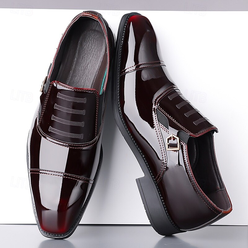 Men's Dress Shoes - Black and White Patent Leather Shoes with Buckle for Weddings, Galas and Dance Parties3