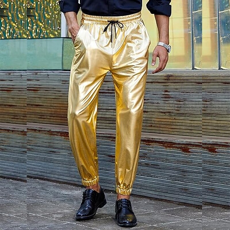 Retro Vintage 1980s Ankle Length Pants Joggers Disco Shiny Latex Patent Metallic Fancy Dress Men's Halloween Carnival Pride Parade Pride Month Adults Pants All Seasons2