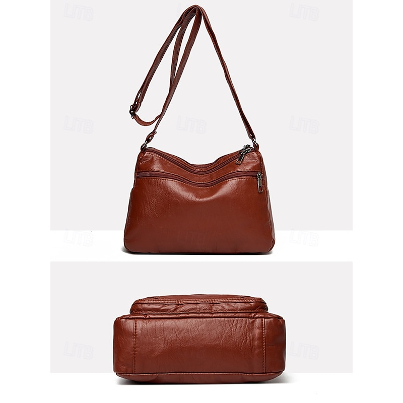 Women's Crossbody Bag Shoulder Bags PU Leather Office Casual Daily Mother's Day Zipper Large Capacity Lightweight Solid Color Dark Grey Wine Almond4