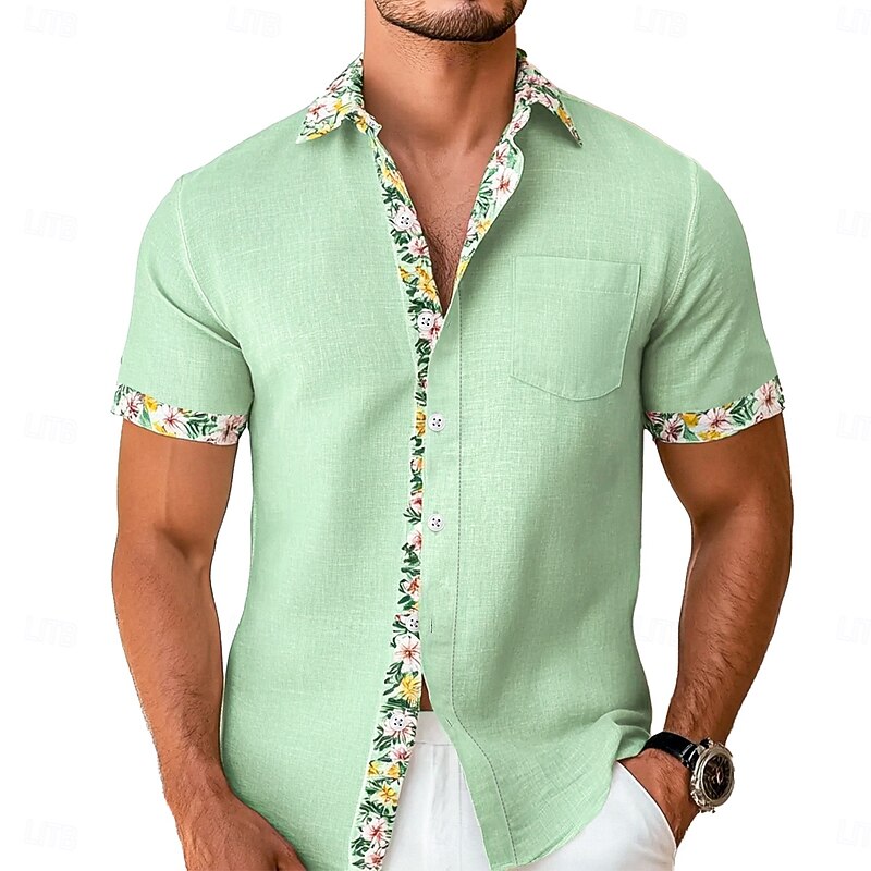 Men's Shirt Linen Shirt Summer Shirt Beach Wear Button Up Shirt Solid Color Vacation Curise Black White Light Green Light Blue Short Sleeve Collar Summer Spring & Summer Clothing Apparel2