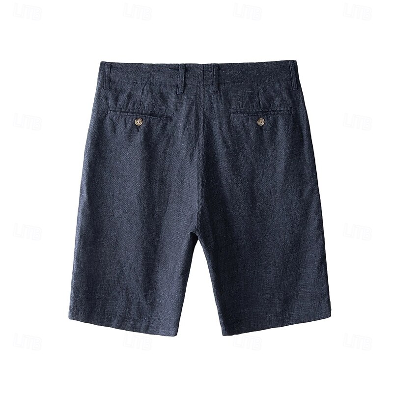 Men's Linen Shorts Plain Knee Length Outdoor Office Daily Vacation Ethnic Style Dark Blue Inelastic3