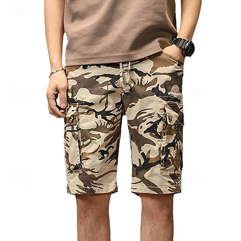 Men's Cargo Shorts Camo Shorts Shorts Summer Shorts Multi Pocket Camo / Camouflage Comfort Wearable Knee Length Outdoor Sport Daily Fashion Casual Army Green Khaki2