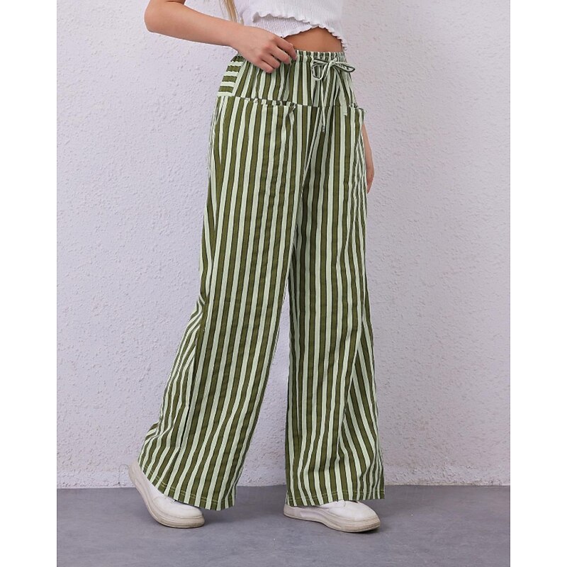 Women's Culottes Wide Leg Slacks Pants Trousers Streetwear Casual Full Length Natural Striped Pocket Elastic Drawstring Design Outdoor Comfortable Casual Daily Weekend Magenta Rust Black Yellow Summer3