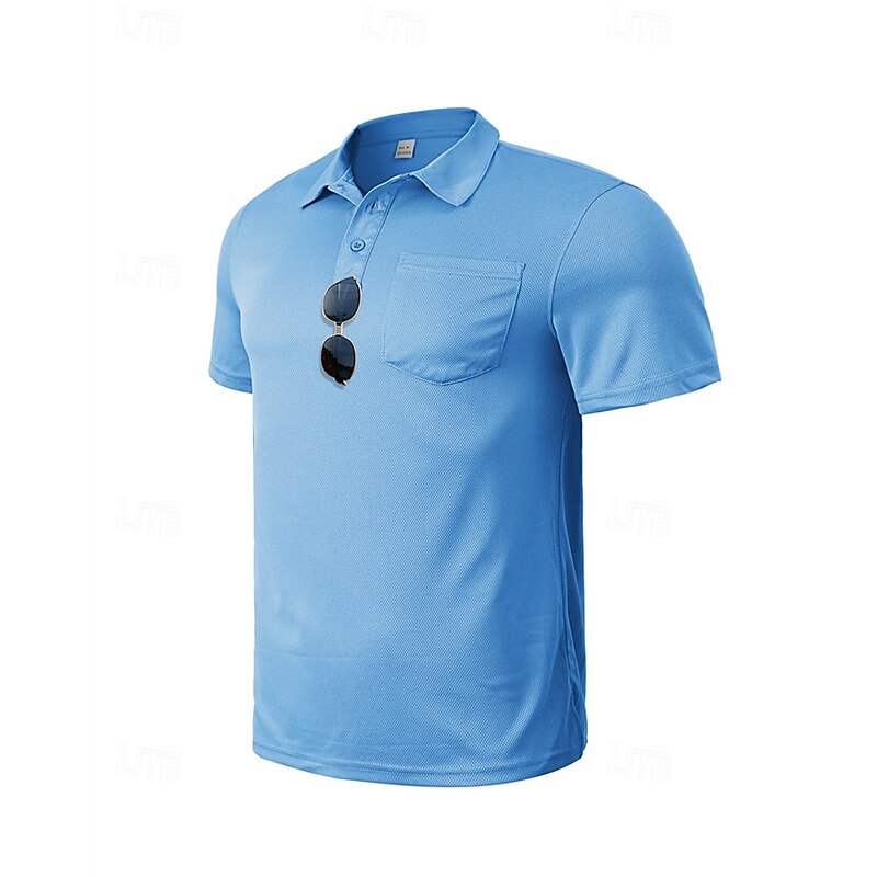 Men's Golf Shirt Golf Polos Shirts Work Casual Lapel Short Sleeve Basic Modern Plain Buttons Pocket Summer Regular Fit Wine Black White Navy Blue Khaki Light Blue Golf Shirt4