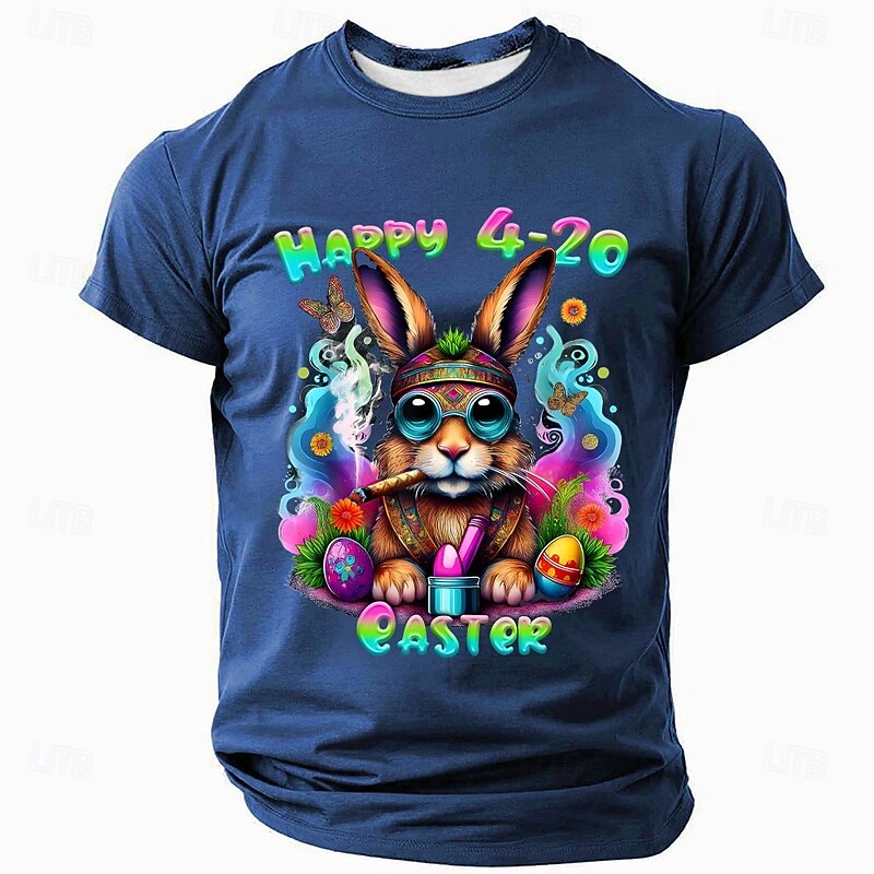Easter Men's Cartoon Rabbit Funny Slang T Shirt Short Sleeve T shirt 3D Print Crew Neck Shirt Fashion Daily Casual Street Casual Daily Black Blue Green Summer Spring Clothing Apparel S M L XL XXL XXXL
