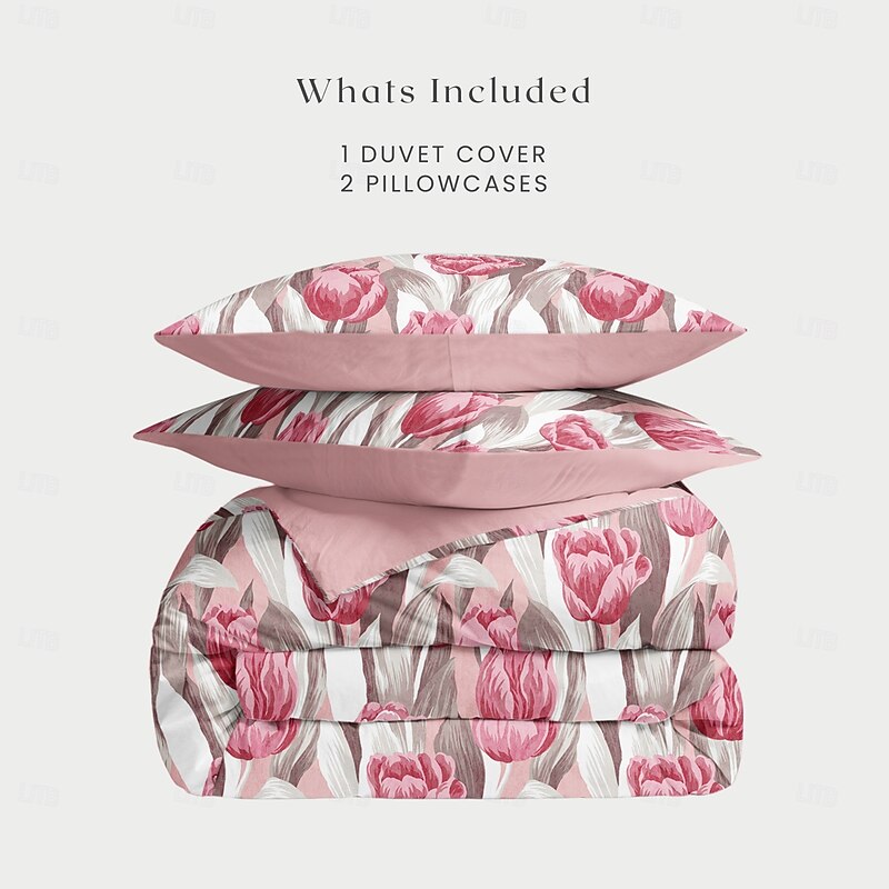 Floral Tulips Duvet Cover Set 100% Cotton Soft and Breathable Bedding Featuring Colorful Flowers Lightweight and Durable Quilt Cover Comfortable for All Seasons Easy to Care4