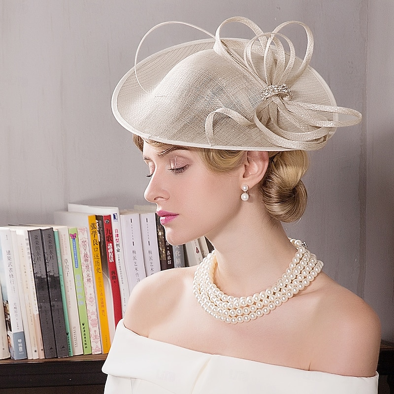 Flax / Rhinestone / Feather Kentucky Derby Hat / Fascinators / Hats with Floral 1pc Wedding / Special Occasion / Tea Party Headpiece4