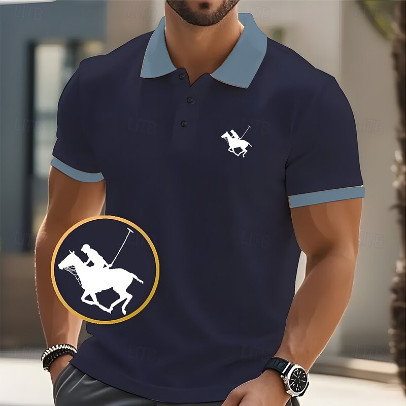Men's Horse Racing Polo Short Sleeve Polo Shirts Collared Shirts Casual School Outdoor Daily Wear 3D Print Summer Spring Fall Pink Navy Blue Brown4
