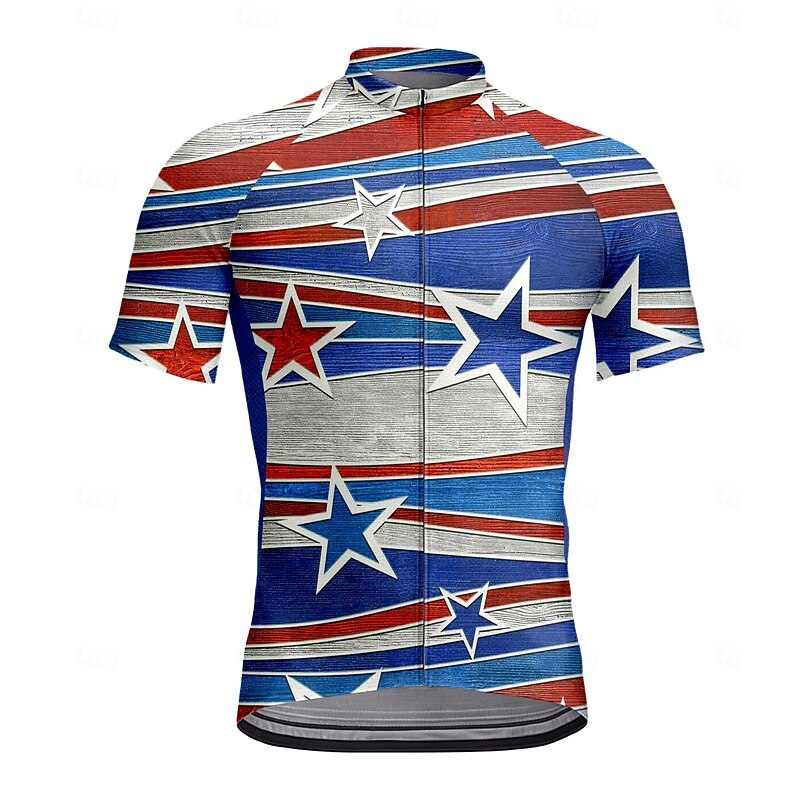 Men's Cycling Jersey Graphic Geometric National Flag Short Sleeve Bike Tee Tshirt Top with 3 Rear Pockets UV Resistant Quick Dry Front Zipper Reflective Strips Sports Navy Blue Clothing Apparel