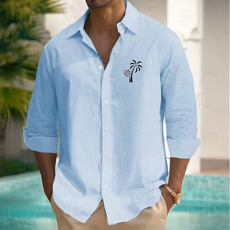 Men's Coconut Tree Tropical Plants Shirt Summer Hawaiian Shirt Button Up Shirt Long Sleeve Hawaiian Dailywear Causal Beach Wear Summer Spring Turndown 3D Print Linen Like Shirt White Pink Blue