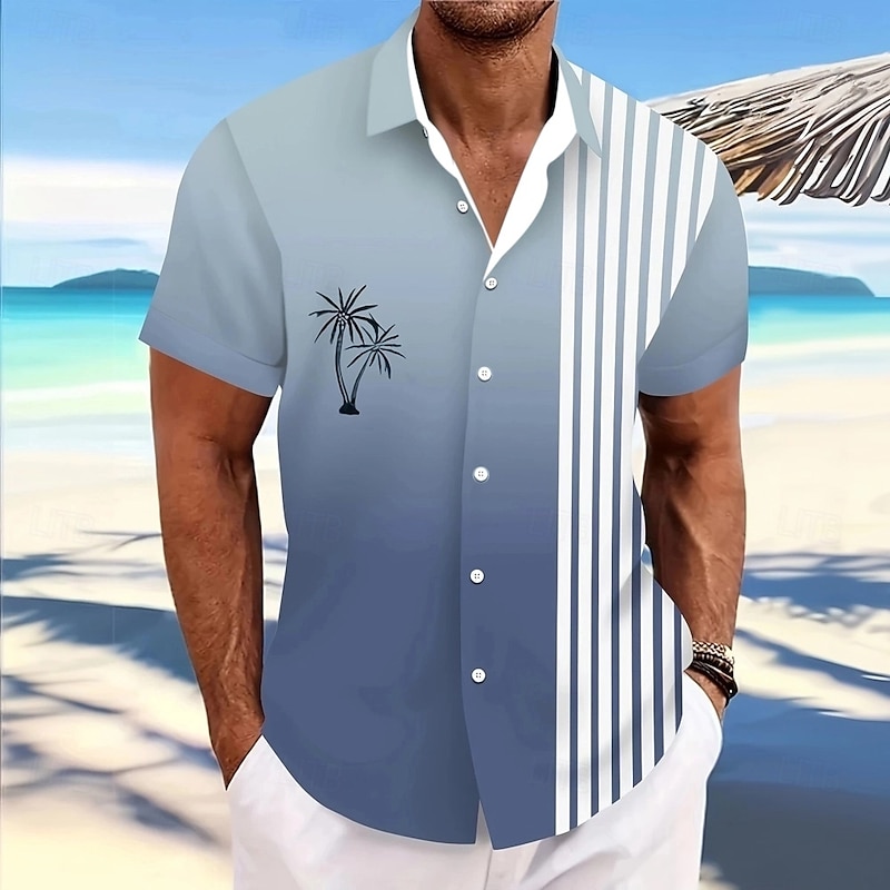 Men's Geometric Color Block Striped Shirt Casual Shirt Button Up Shirt Short Sleeve Fashion Casual Outdoor Vacation Streetwear Summer Spring Turndown 3D Print Collared Shirts Blue 1# Blue3