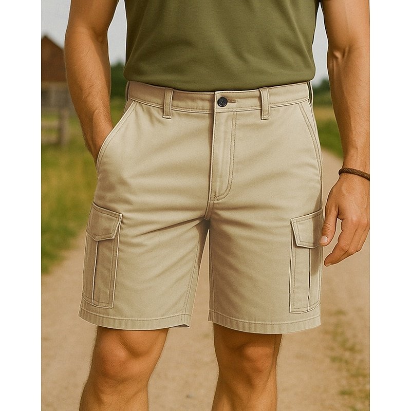 Men's Cargo Shorts Shorts Summer Shorts Elastic Waist Multi Pocket Plain Comfort Wearable Knee Length Outdoor Sport Daily Fashion Casual Black Green