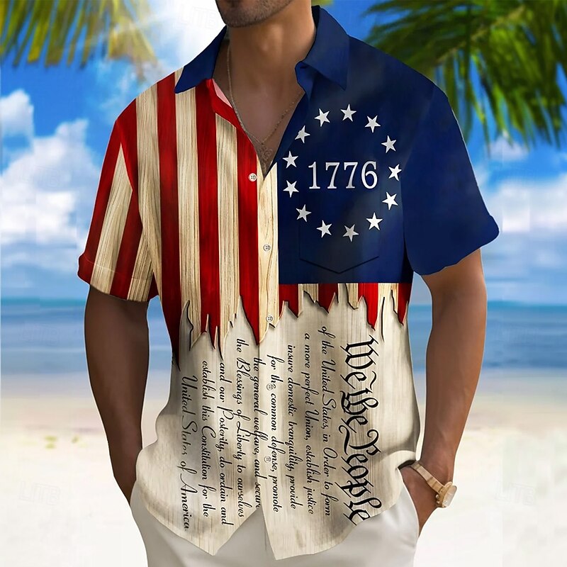 Men's American US Flag Independence Day Patriotic Shirt Casual Shirt Button Up Shirt Short Sleeve Fashion Casual Vacation Holiday Streetwear Summer Spring Turndown 3D Print Collared Shirts Front One