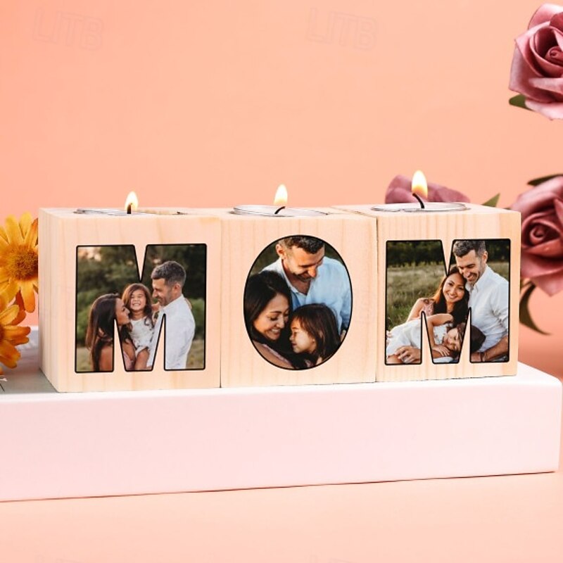 Personalized Photo Wooden Candle Holder Custom Best Gift for Mom – Heartfelt Gift for Mother's Day, Birthday, Anniversaries, and Special Occasions, Warm and Meaningful Decoration3