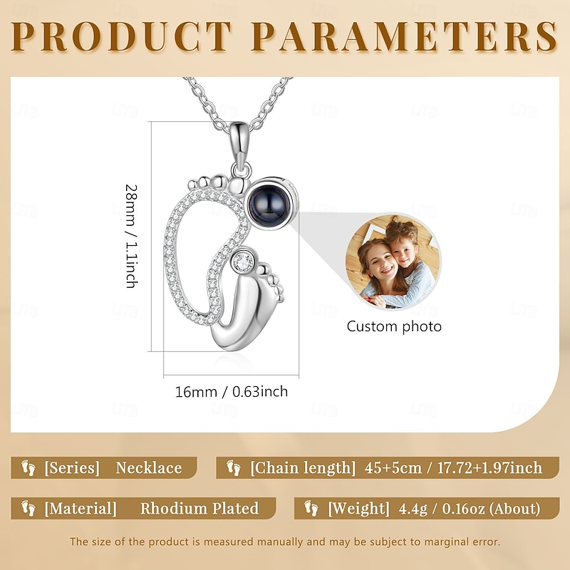 Personalized Footprint Projection Necklace Custom Photo Gift for Her, Love Footprint Time Mark Pendant, Mother's Day Valentine's Day Christmas Birthday Anniversary Memorial Jewelry for Mom Wife Girlfriend2
