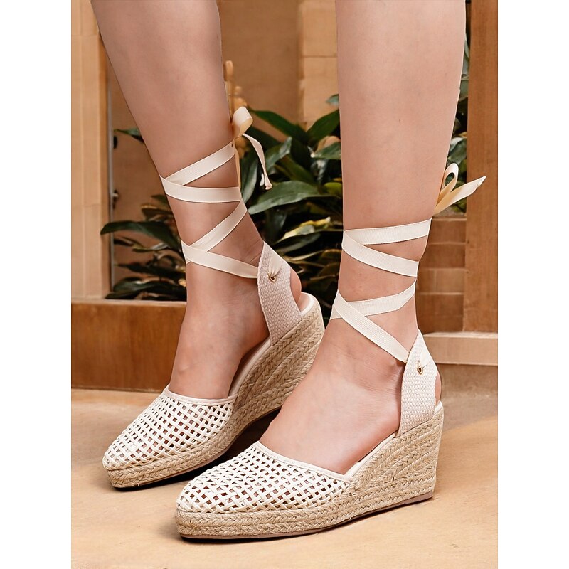 Women's Woven Espadrille Wedge Sandals – Lace-Up Closed Toe Summer Shoes for Beach, Vacation & Boho Outfits2