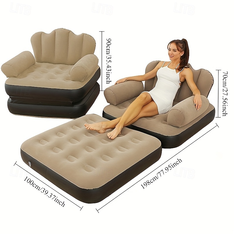 1-Person Outdoor Inflatable Sofa Lounge Chair - Self-Inflating Portable Camping Chair with Carry Bag Durable Semi-Rectangular Design for Backyard Picnic Beach & Relaxation Picnic Furniture  Textu3